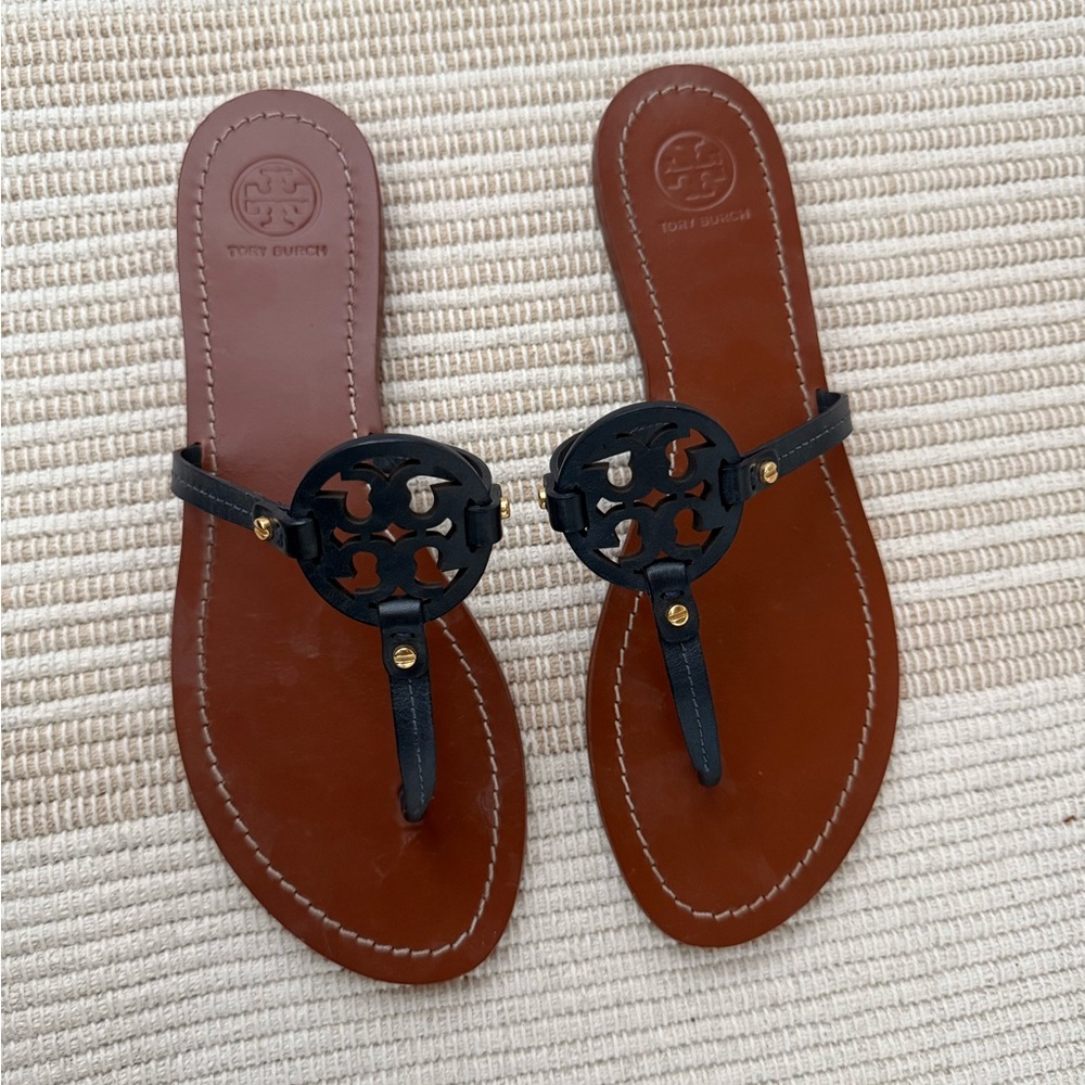 Tory Burch Navy Sandals with T-Strap Design